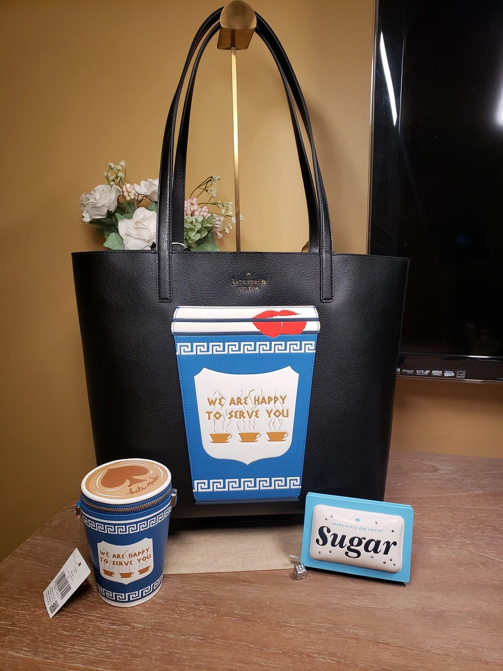 Kate Spade COFFEE BREAK Tote Set w/ Coffee Cup Crossbody & Sugar Coin Purse 3FER